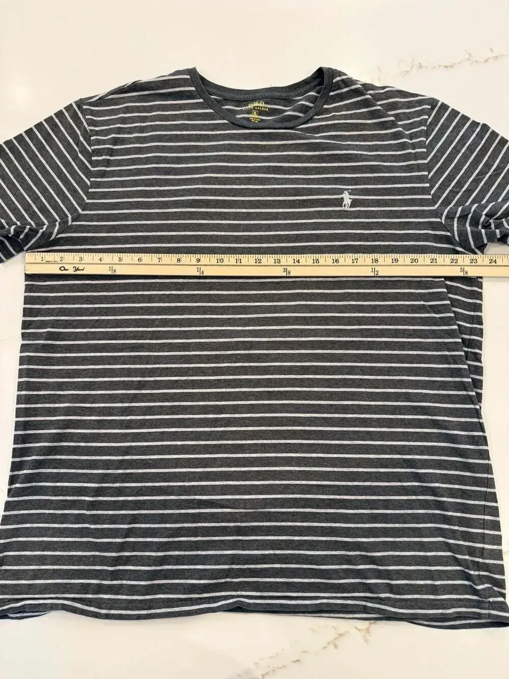 Polo Ralph Lauren Men's Gray and White Striped Crewneck T-Shirt